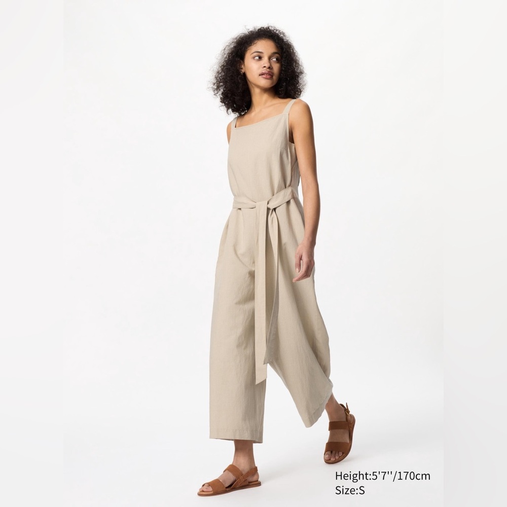 Uniqlo Linen Blend Jumpsuit | Striped in 30 Natural